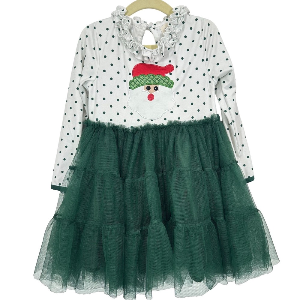 Marie Nicole Kids Santa Christmas Polka Dot Tulle Dress Size L Long Sleeve